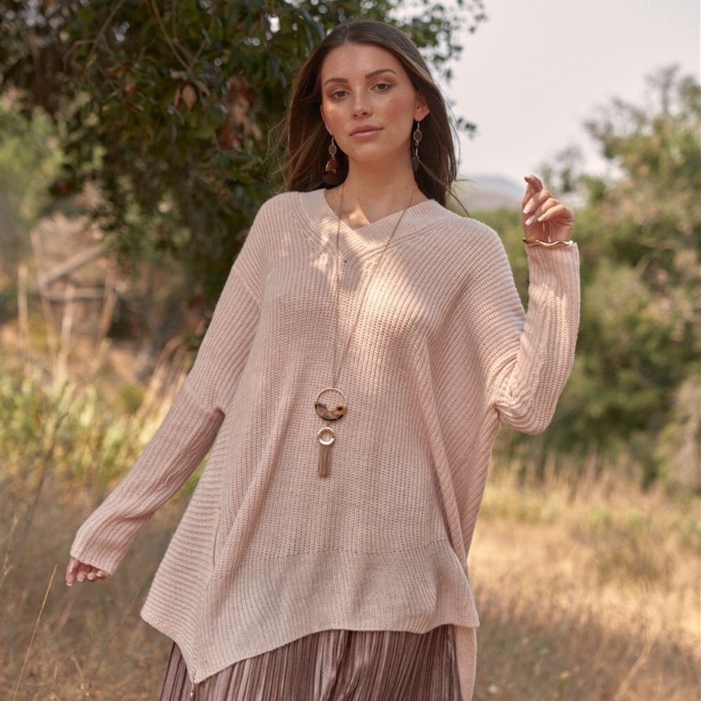 Soft Baby Pink Tunic Knit Sweater